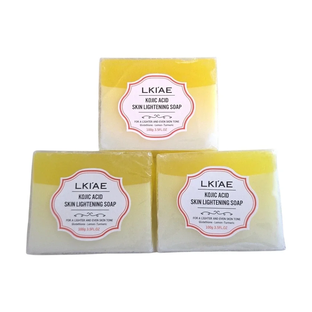 LKIAE Kojic Acid Soap Bar 3-Pack 100g Glutathione Turmeric Lemon‎ Shea Butter